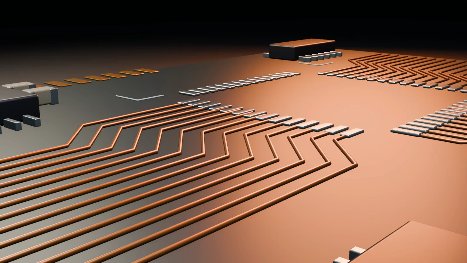 Illustrative three-dimensional circuit board with copper signal paths
